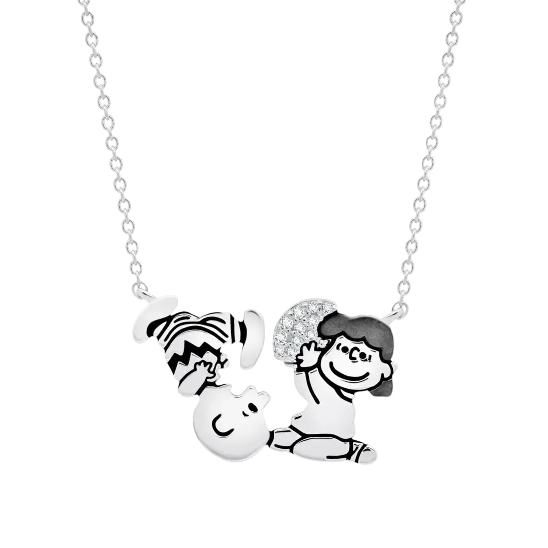 Crislu Peanuts 0.2 ct. Cubic Zirconia Charlie Brown & Lucy Football Necklace in 925 Sterling Silver