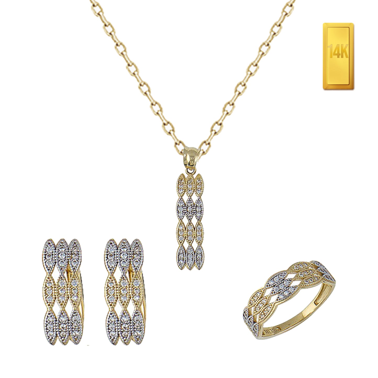Bar Collection Earrings, Pendant & Ring Set in 14K Two-Tone Gold