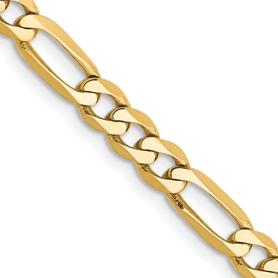 14K Yellow Gold Unisex 22" Flat Figaro Chain