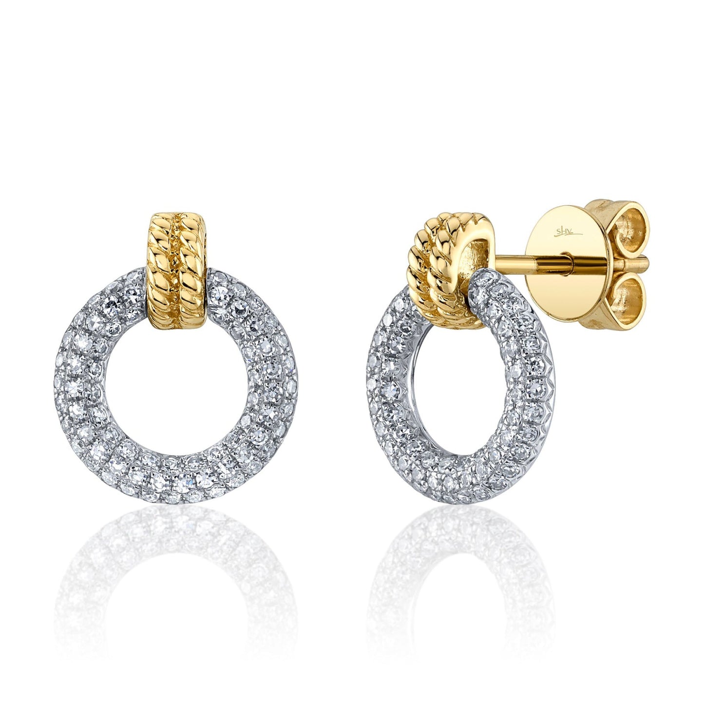 Shy Creation Kate Women's 0.31 ct. Diamond Circle Earring in 14k Two Tone Gold