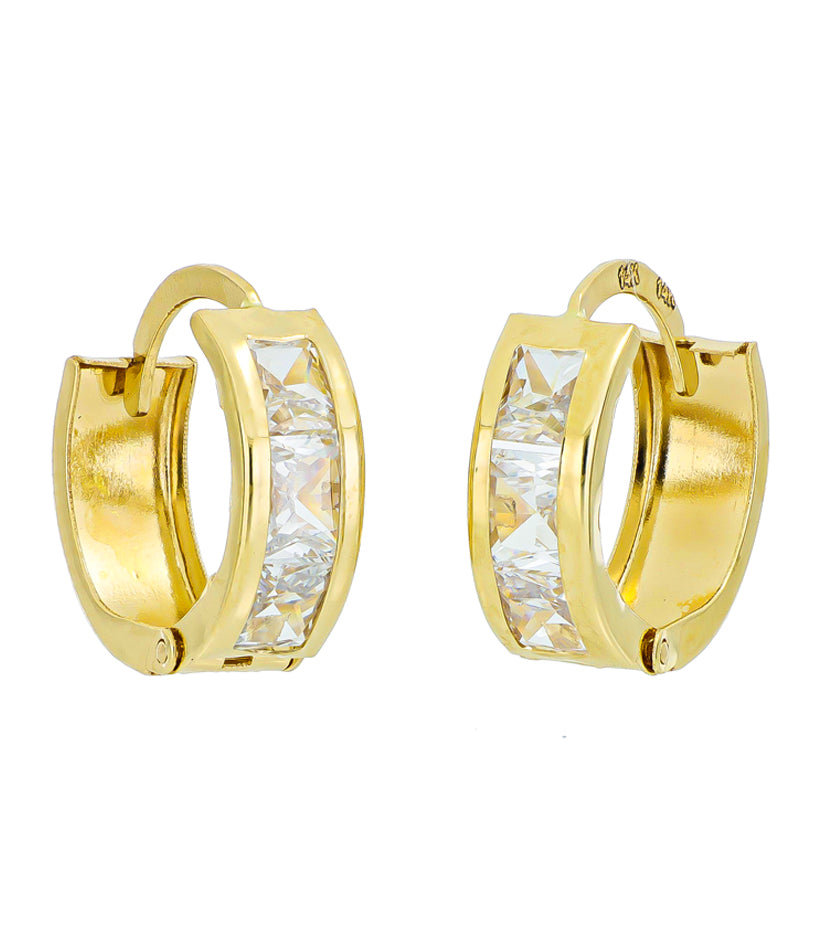 14k Yellow Gold with White Cubic Zirconia Small Hoop Earrings