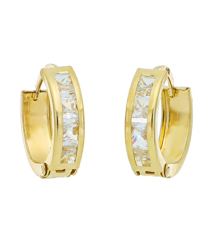 14k Yellow Gold with Cubic Zirconia Small Hoop Earrings