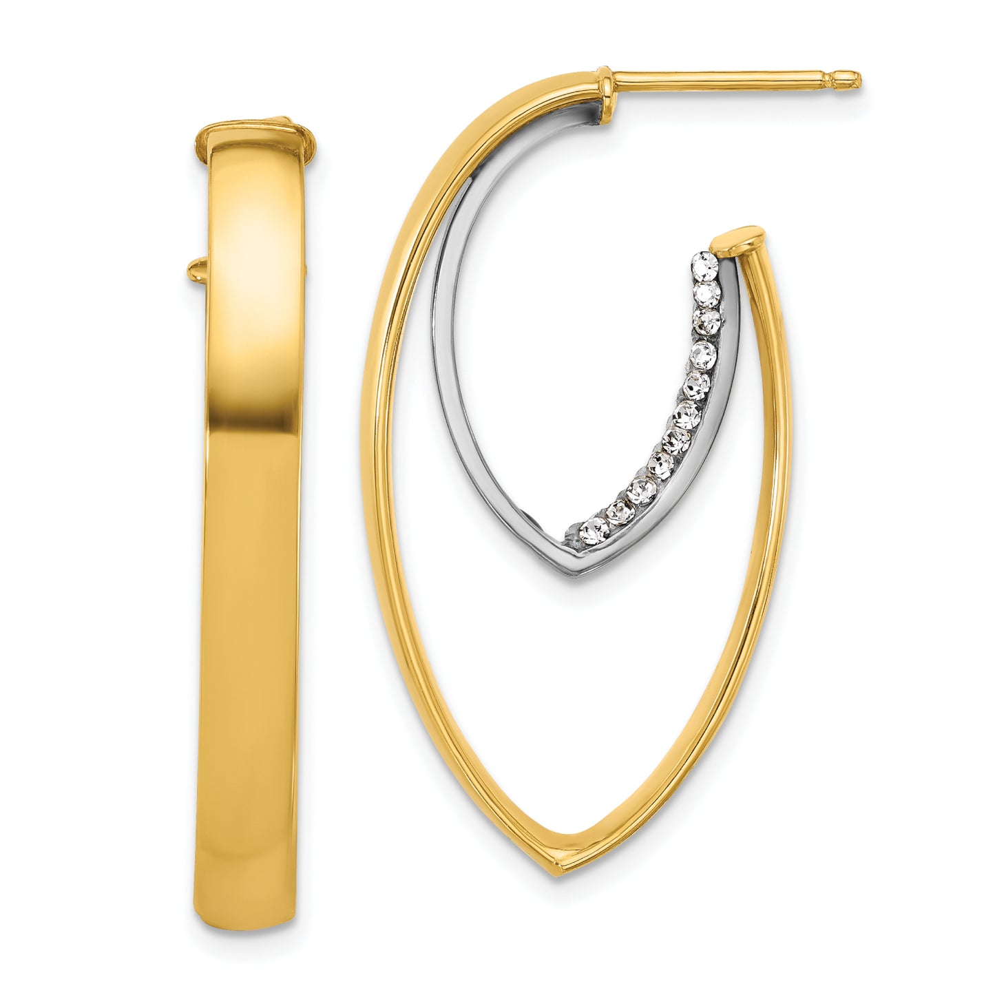 Aros tipo J con cierre de gota ovalada de cristal para mujer de Leslie en oro de dos tonos de 14 quilates