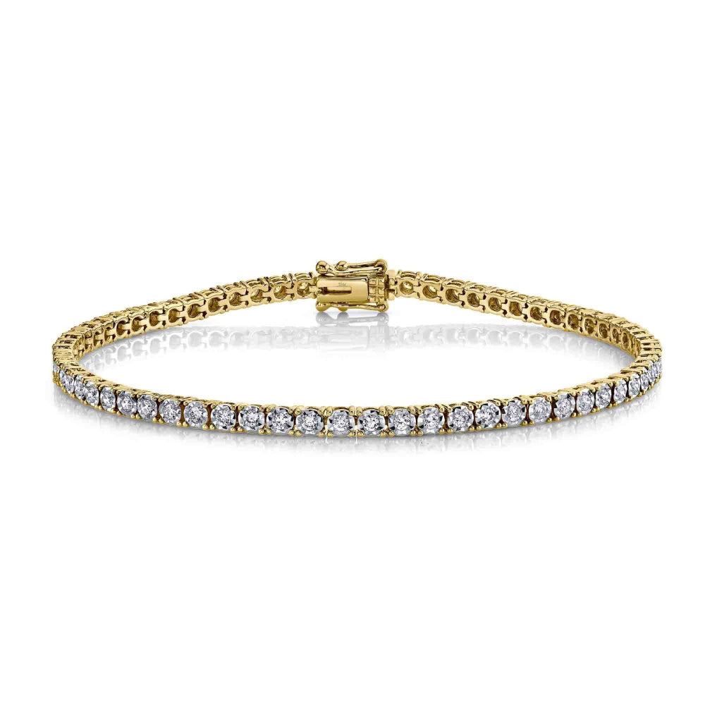 Pulsera de tenis con diamantes de 1 ct para mujer de Shy Creation Stella en oro amarillo de 14 quilates (talla 7)
