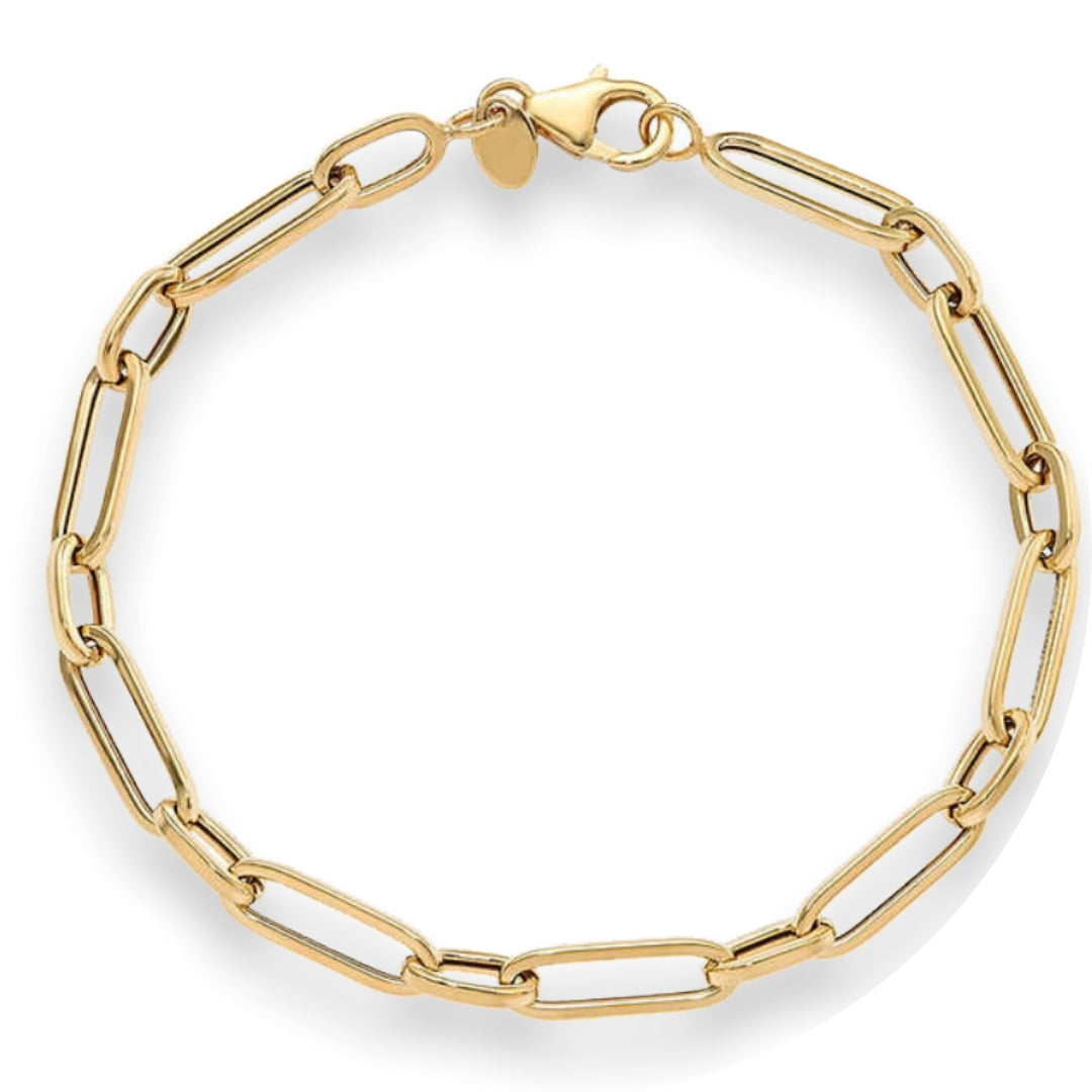 14K Yellow Gold Polished Fancy Paperclip Link Bracelet