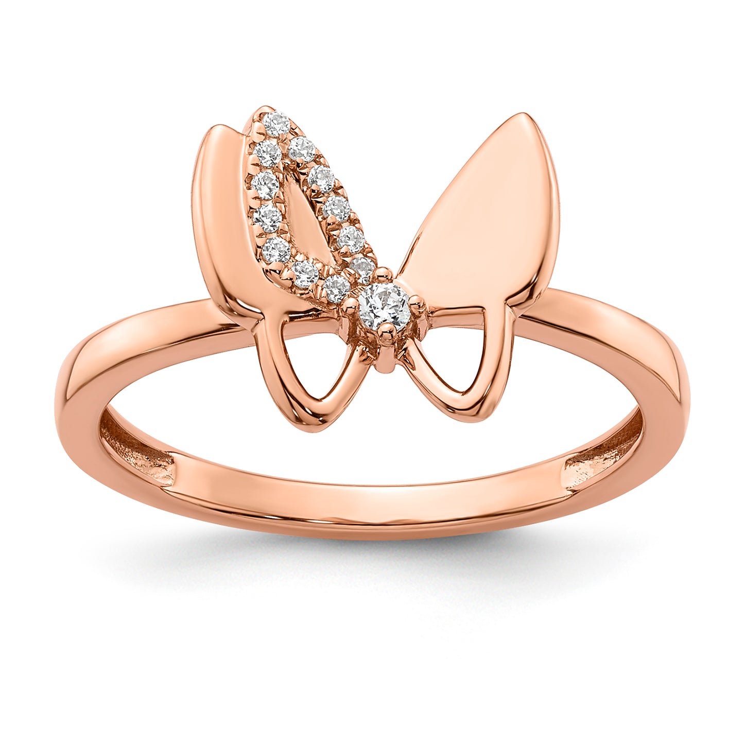 Anillo de mariposa con diamantes en oro rosa de 14 quilates