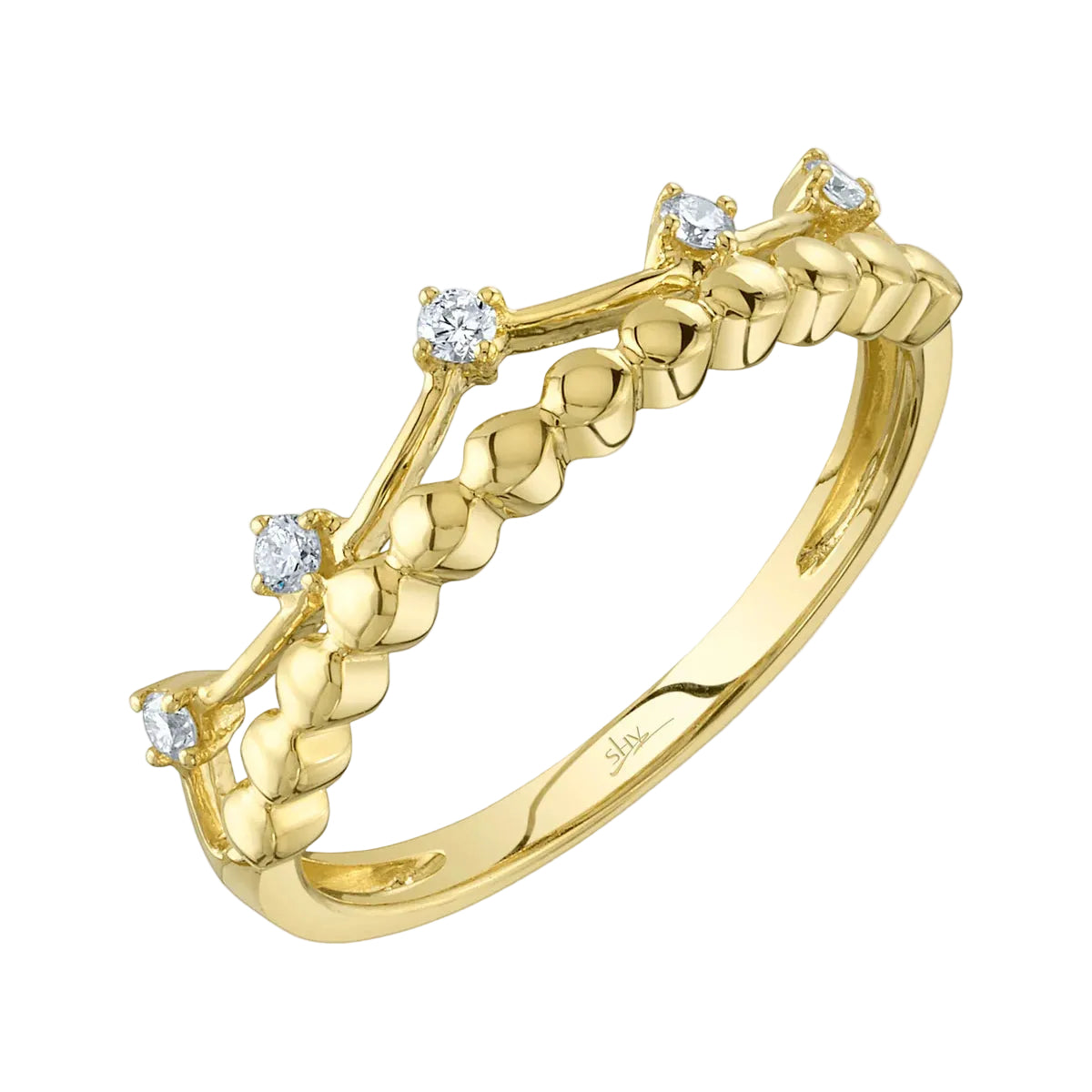 Anillo de diamantes de 0,11 ct. para mujer de Shy Creation Kate en oro amarillo de 14 k (talla 7)