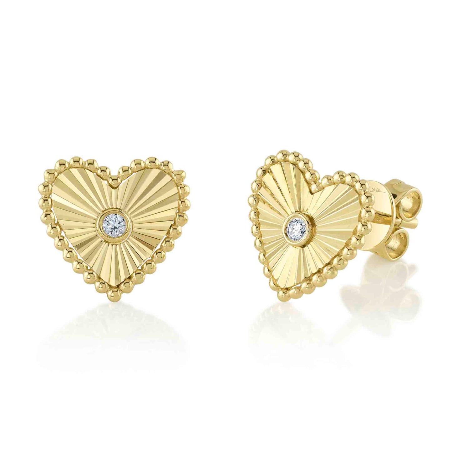 Shy Creations Kate 0.04 ct. Diamond Bezel Heart Stud Earring in 14K Yellow Gold