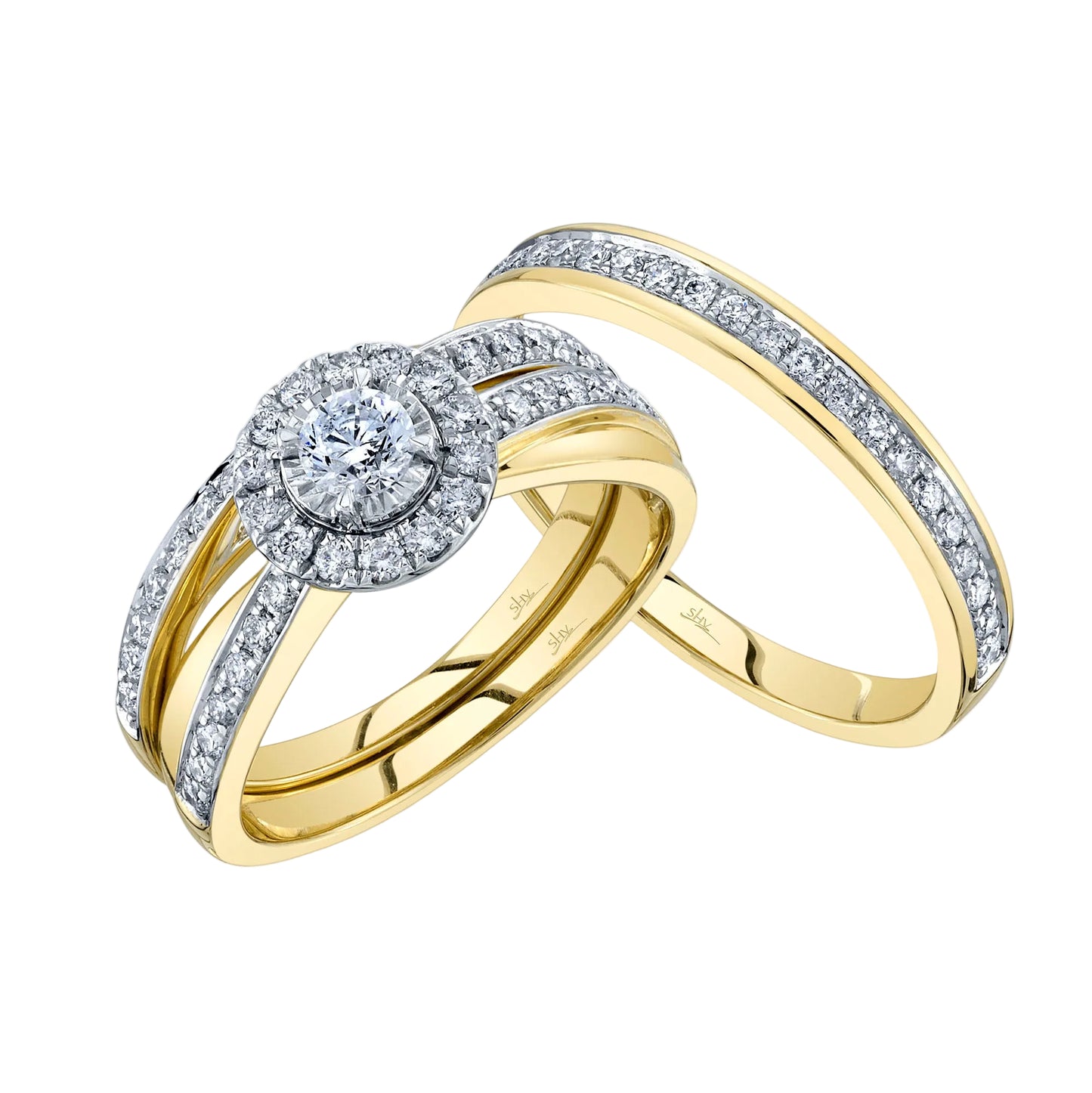 Conjunto de tres diamantes para mujer de Shy Creation de 0,97 ct en oro amarillo de 14 k
