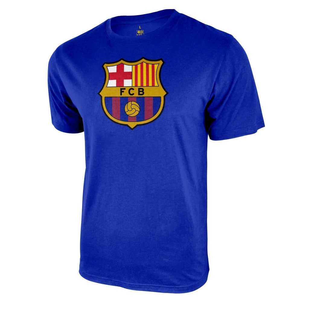 Camiseta deportiva Icon FC Barcelona con logotipo para adultos y cuello sin etiqueta - Azul real