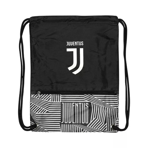 Icon Sports 18" Juventus Drawstring Cinch Bag with Zippered Front Pouch - Black - Curacao
