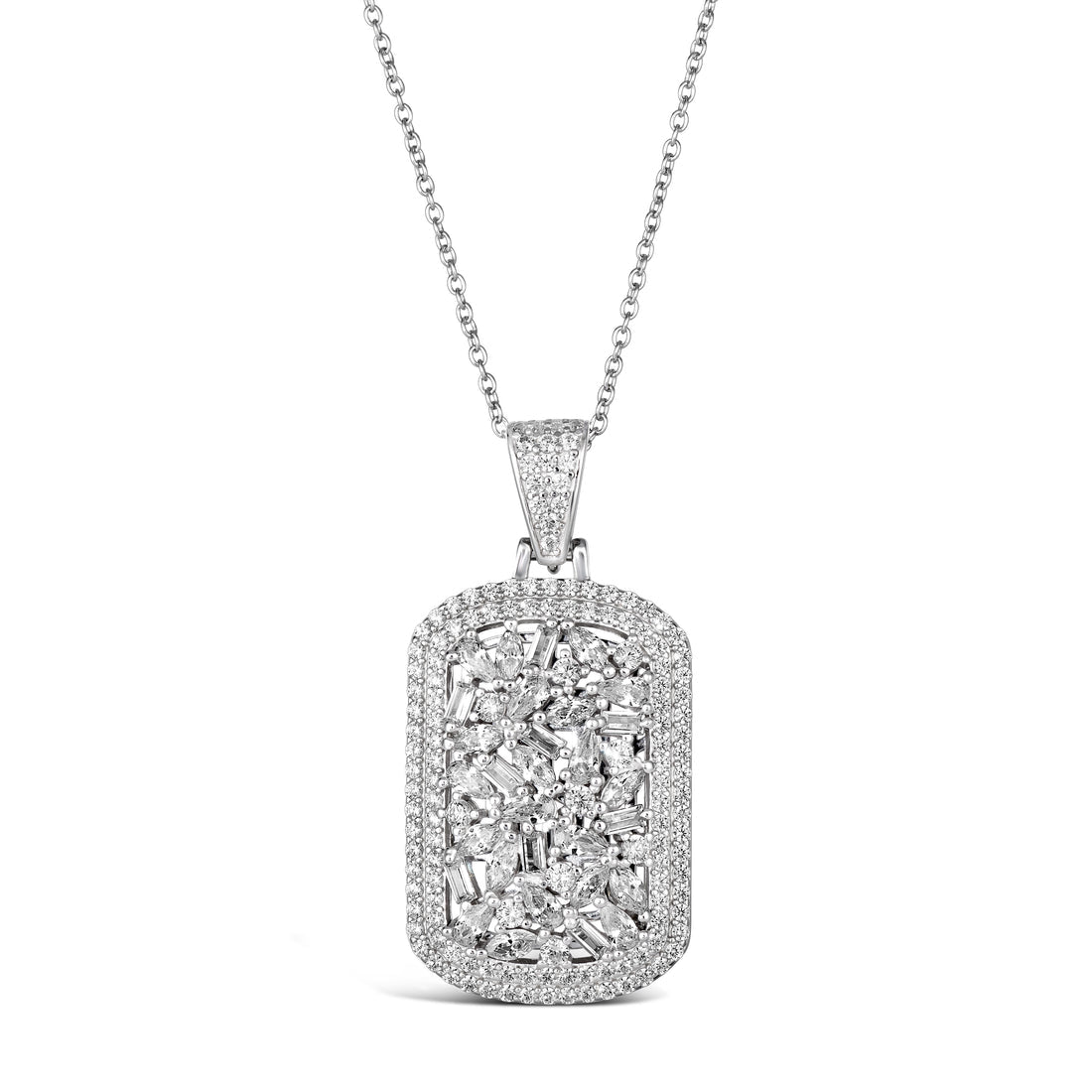 Anna Zuckerman Olivia 48 Women's 20" Diamond Crystalline Dog Tag Necklace in Platinum-Plating over 925 Sterling Silver