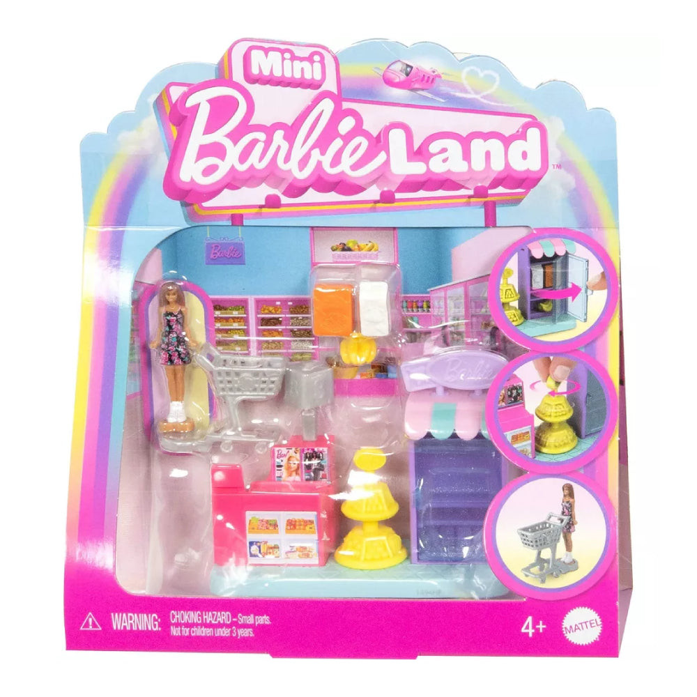 Barbie Mini Barbieland Collectible Supermarket Playset with 1.5" Barbie Doll