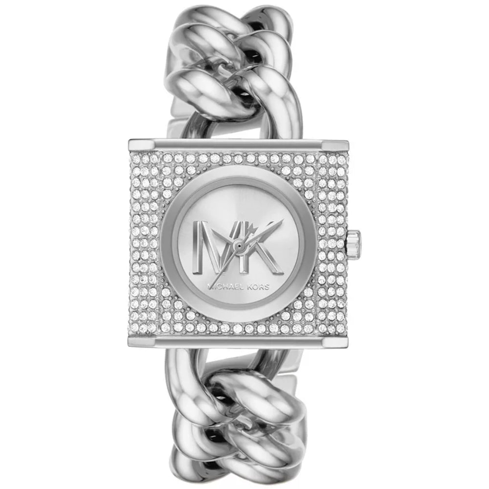 Michael Kors Mini Lock Pave Women's 25mm Chain Watch - Silver-Tone