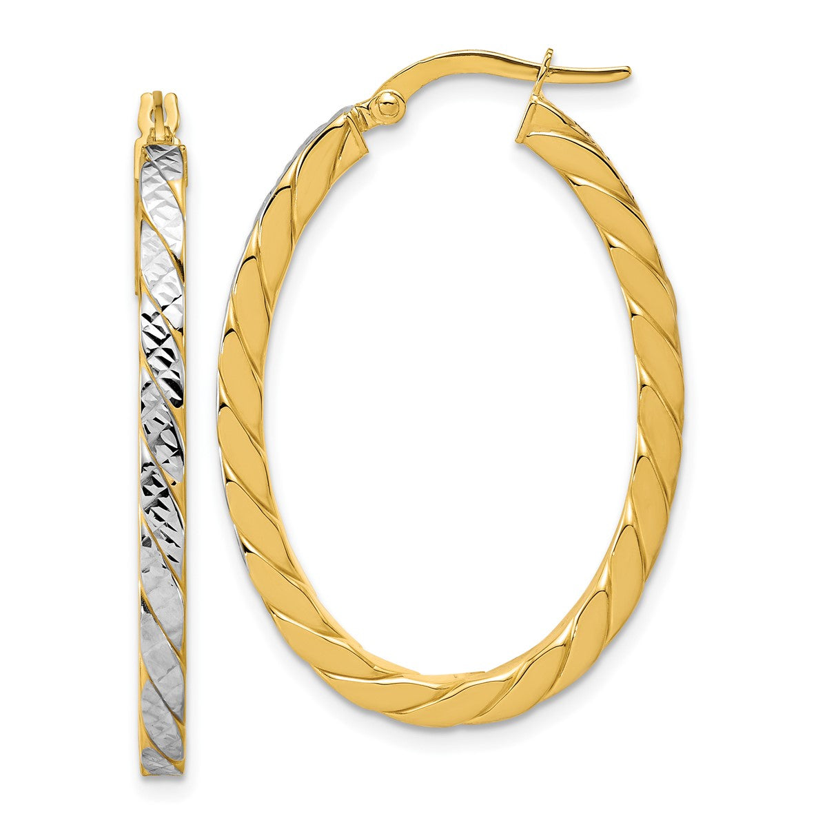 14K Yellow Gold Leslie's Women's 2.7mm Diamond-Cut Hoop Earrings with Rhodium Plating