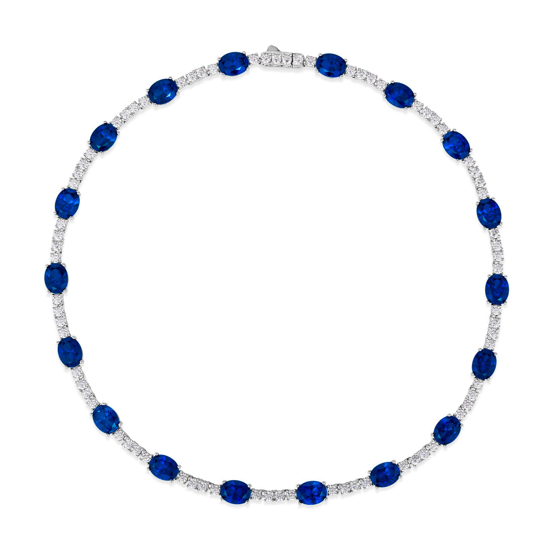 Anna Zuckerman Victoria 56 Women's 16" 36 ct. Blue Sapphire & 6 ct. Diamond Crystalline Casablanca Choker Necklace in Platinum-Plating over 925 Sterling Silver