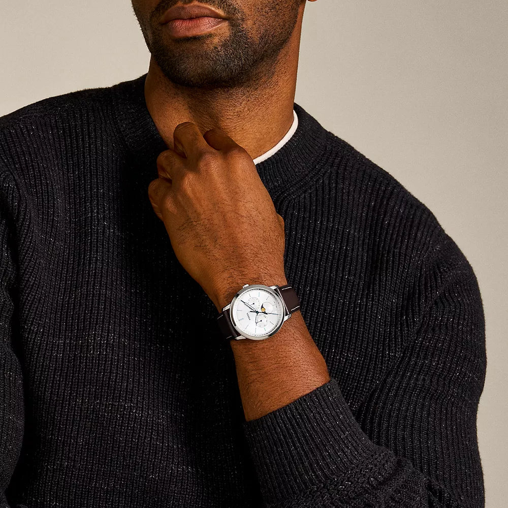 Fossil Neutra Men's 42mm Brown Strap Watch - Silver Dial