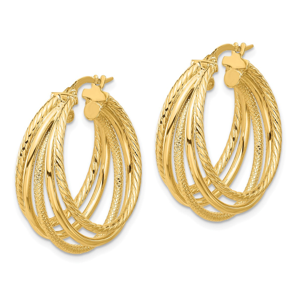 14K Leslie's Women's 11.97mm Multi Textured Hoop Earrings in 14k Yellow Gold