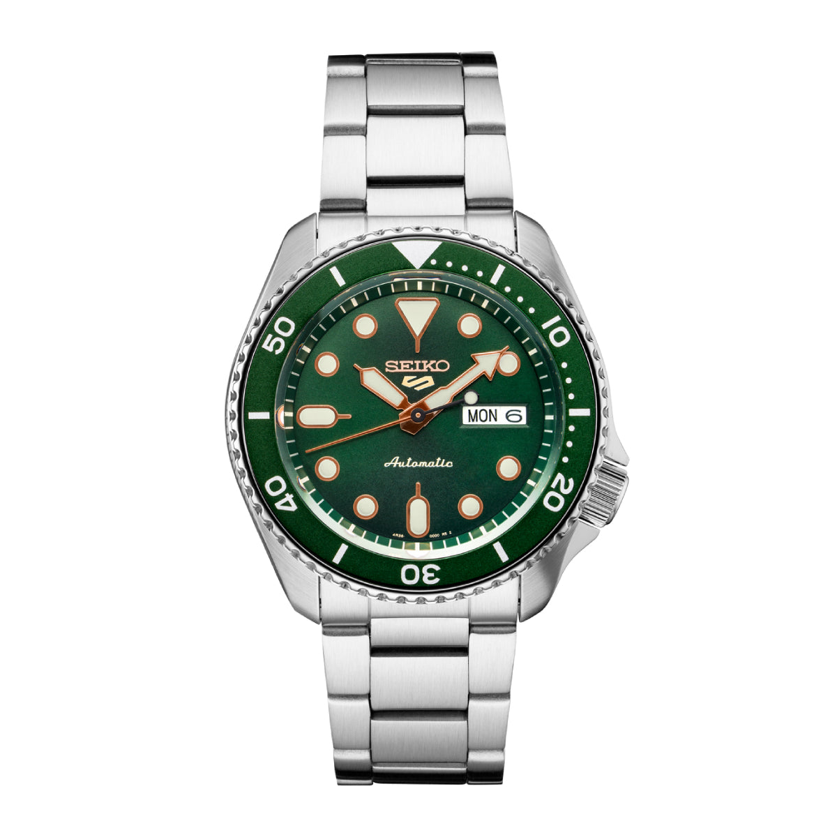 Seiko 5 Sports Men's 42.5mm Silver-Tone Bracelet Watch - Green Dial