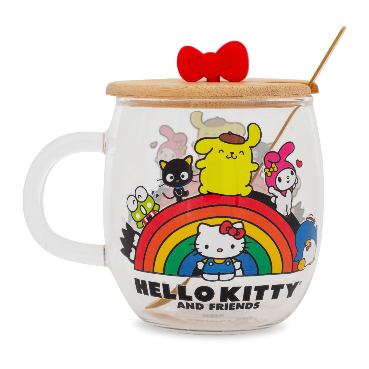 Sanrio Hello Kitty and Friends 17 oz Rainbow Glass Mug with Lid and Spoon - Multicolor