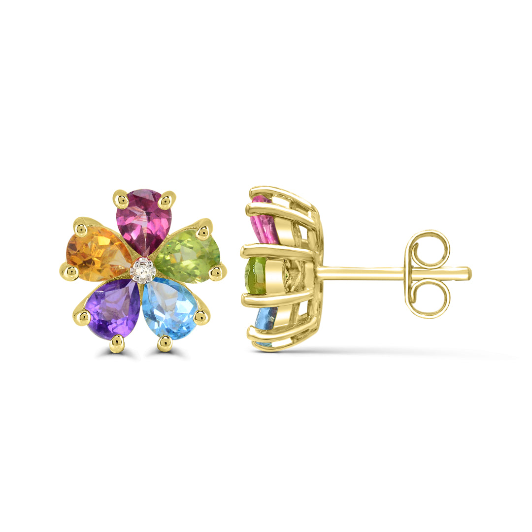 10K Yellow Gold Multi-Colored Flower Earrings