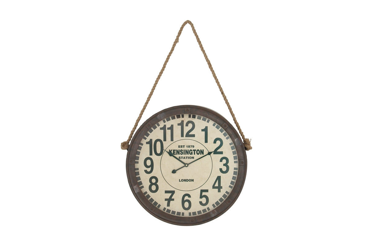 20 " Round Wood and Iron Kensington Wall Clock with Rope Hanger - Olivia & May