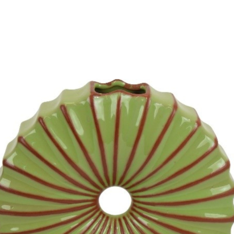 Three Hands 8.5" Round Ceramic Fan Vase - Green