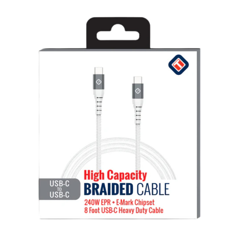 TekYa 240 Watts High Capacity USB-C to USB-C Braided Cable - White