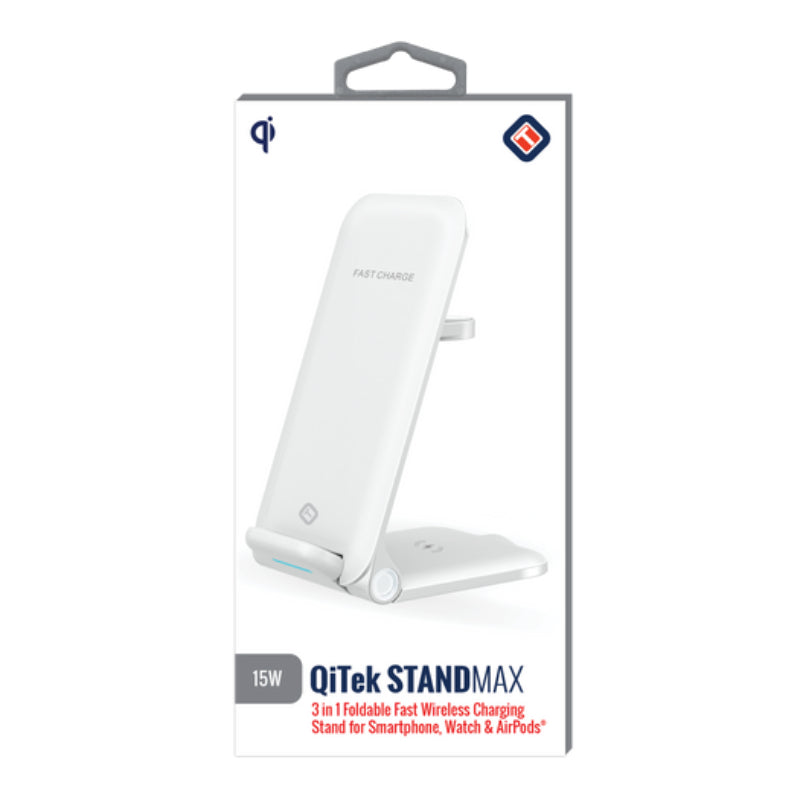 Tekya Qitek Standmax 3-in-1 Foldable 15W Wireless Charger Stand - White