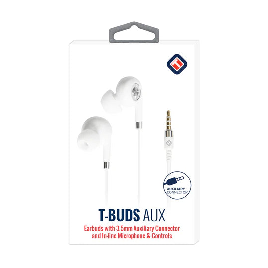 Tekya T-Buds 3.5mm Auxiliary Port Wired Earbuds - White