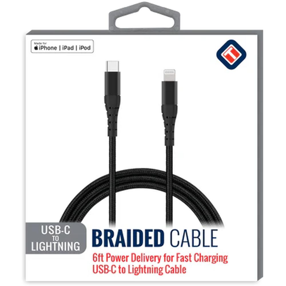 TekYa USB-C to Lightning Braided Cable - Black