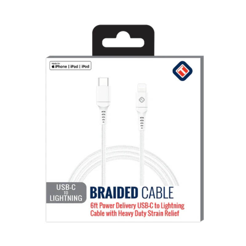 TekYa 10' Power Delivery USB-C to Lightning Braided Cable - White