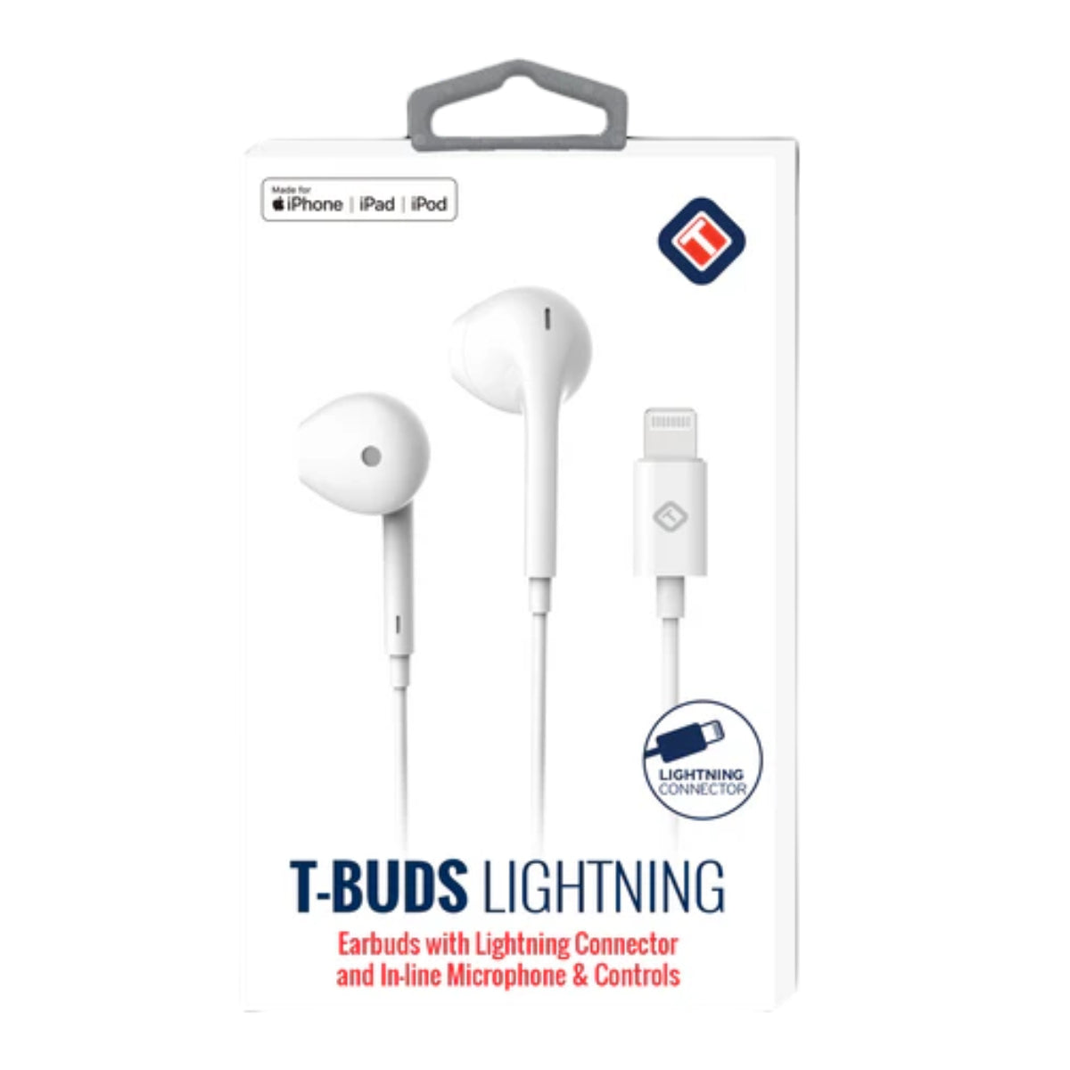 TekYa T-Buds Wired Earbuds with Lightning Connector - White