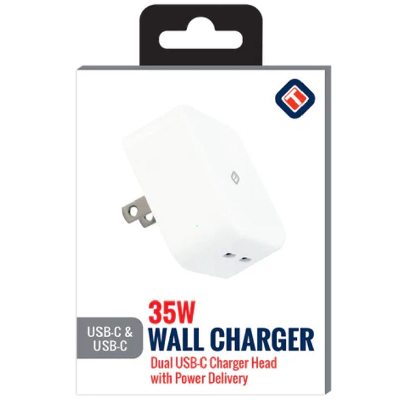 TekYa 35 Watts Power Delivery USB-C Dual Wall Charger - White