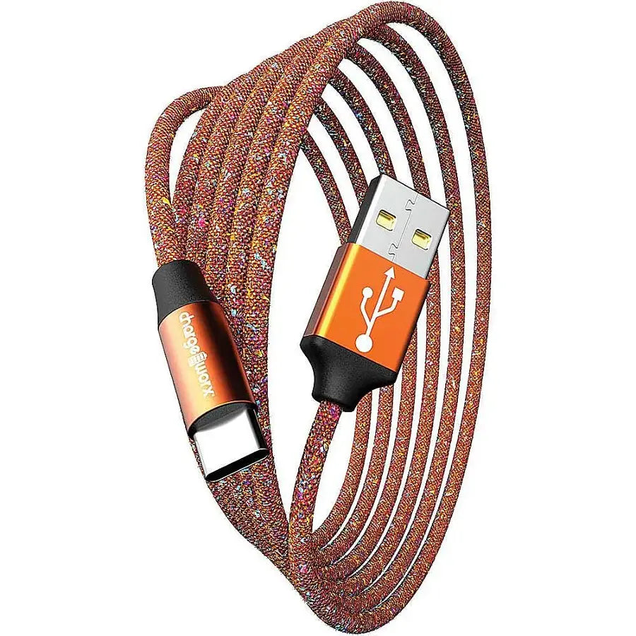 ChargeWorx FlexKnit 6 ft USB Type-C to USB Type-A Male Cable - Rose Gold/Orange