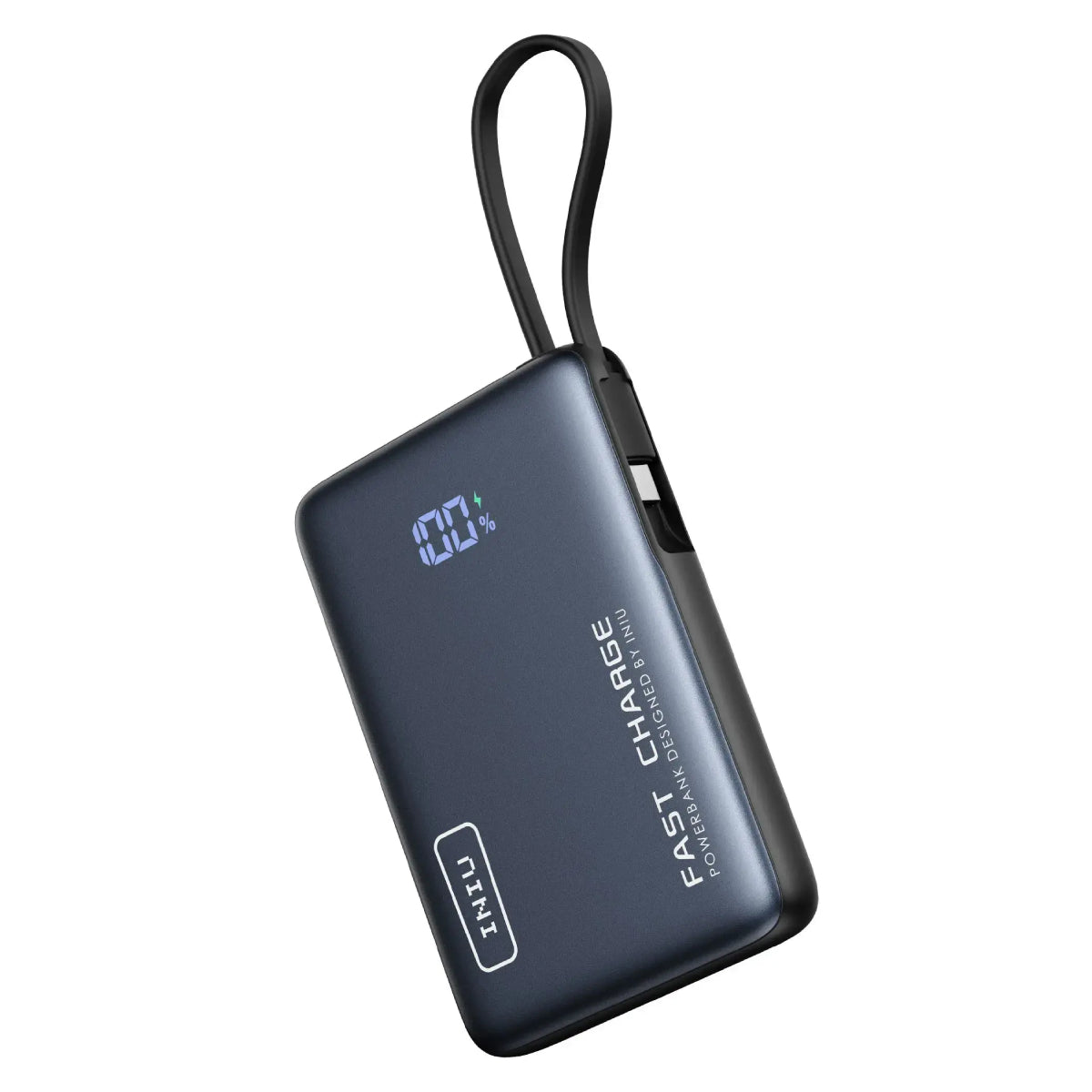 INIU P61L-P1 Pocket Power 10000mAh PD 20W Portable Power Bank with Built-in USB-C Cable - Black