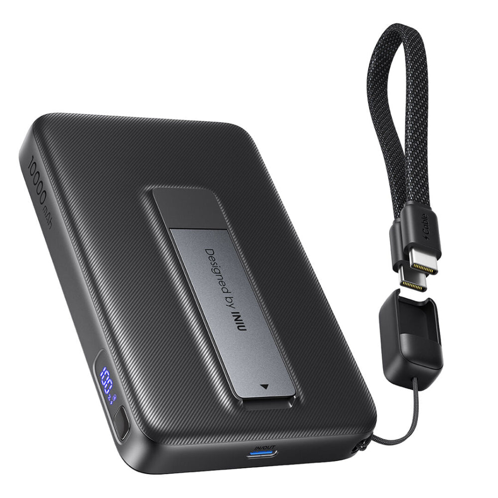 INIU PX51-Qi2 Magnetic Power 10000mAh Ultra Compact Portable Charger Bank with Foldable Stand - Black