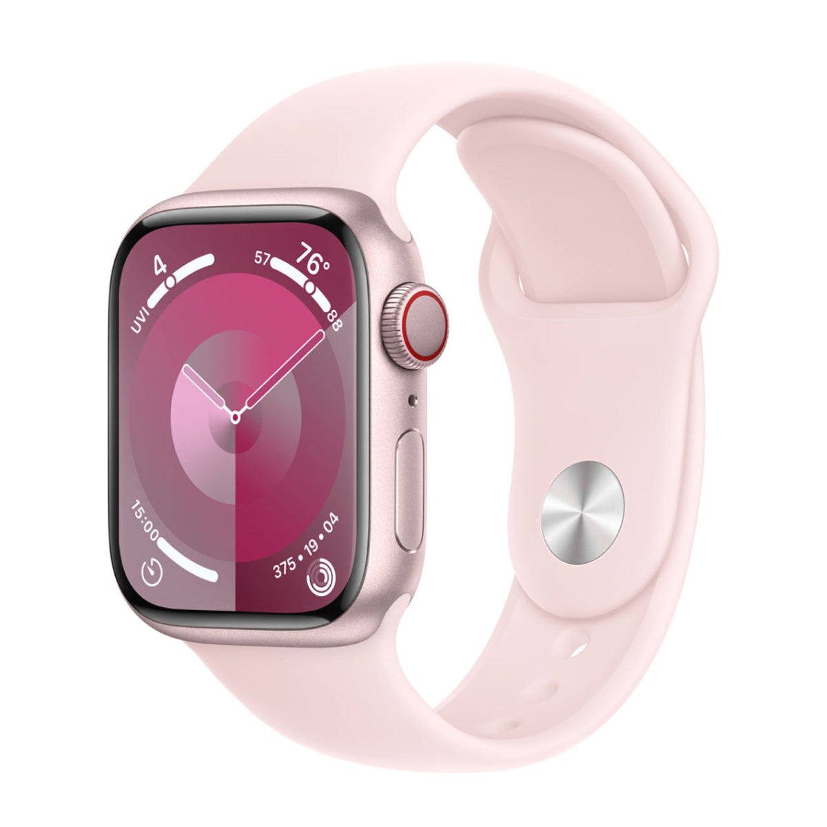 Apple Watch Series 9 Unisex 41mm Aluminum Case Smartwatch with Pink Sport Band (S/M) - GPS + Cellular