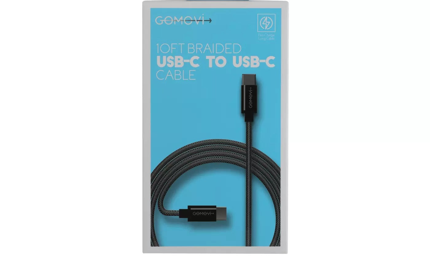 GoMovi 10 ft Lightning Braided Cable with Metal Tip - Black - Curacao