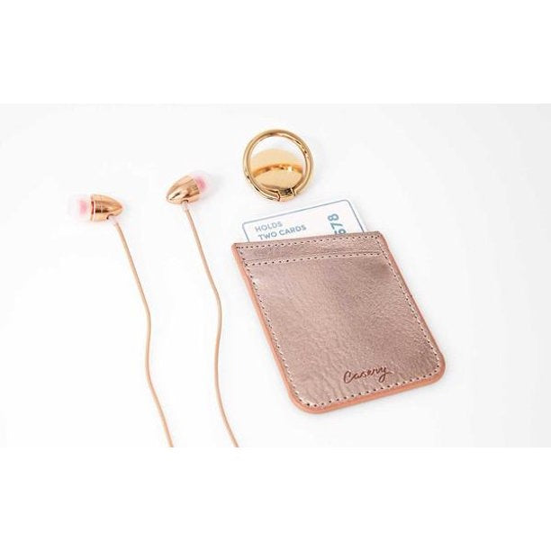 Casery Smart Phone Accessory Set With Ring, Card Holder and Headphones - Gold - Curacao