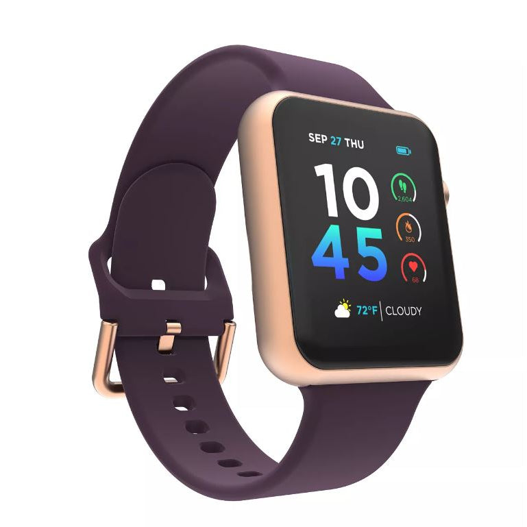iTouch Air 4 Unisex 41mm Rose Gold Metal Alloy Case Smartwatch with Purple Silicone Strap - Bluetooth