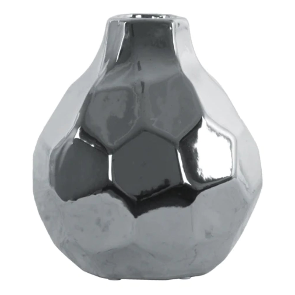 Urban Trends Collection 7" Round Bellied Ceramic Vase with Short Neck - Silver