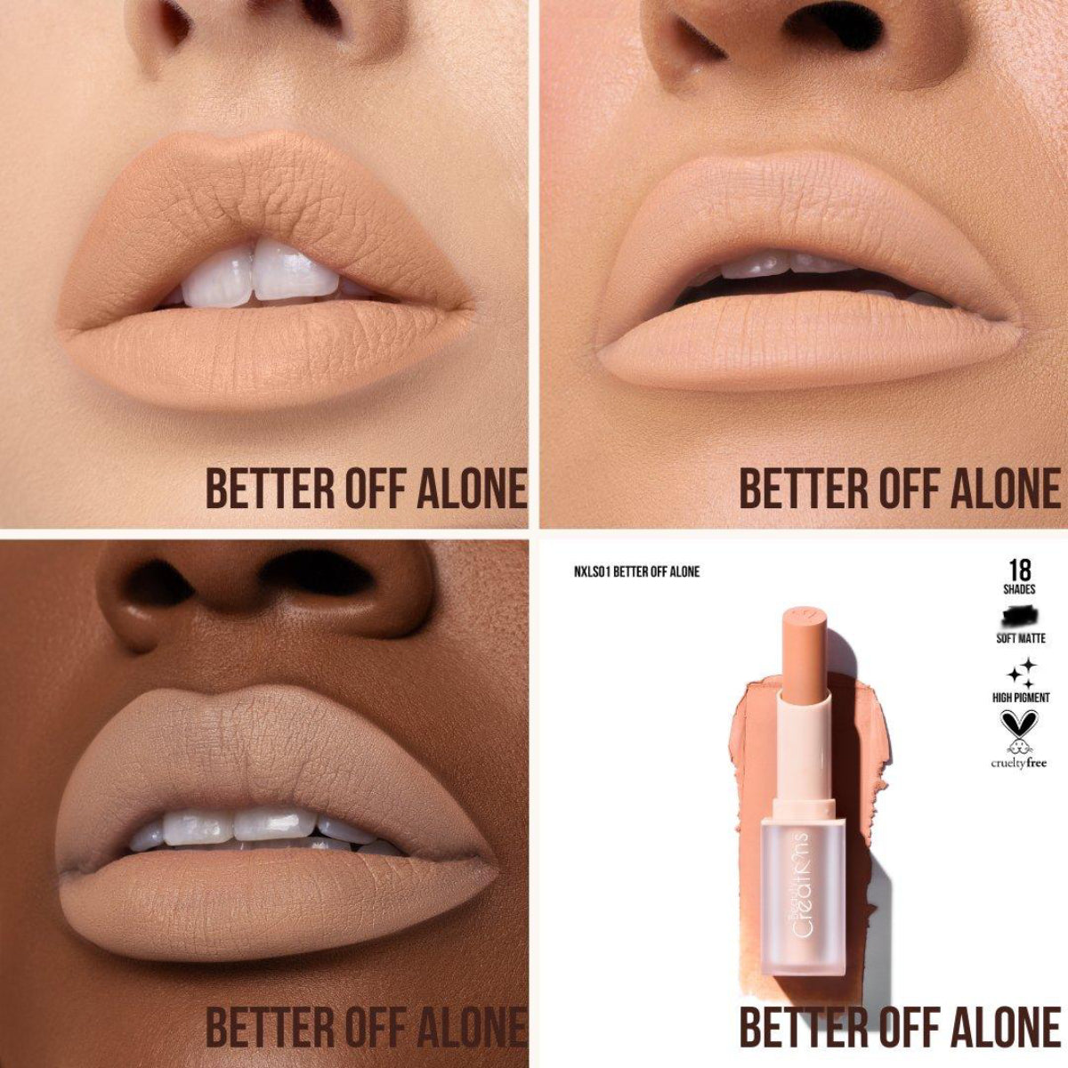 Lápiz labial Nude X de Beauty Creations, 0,13 oz, Casual Lover