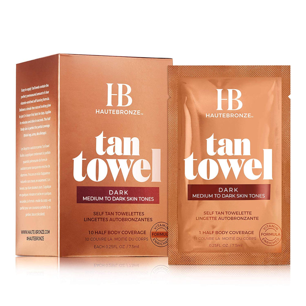 Haute Bronze Tan Towels Half Body Self Tan Towelettes 0.25 oz - Dark (Medium to Dark Skin Tones) - Curacao