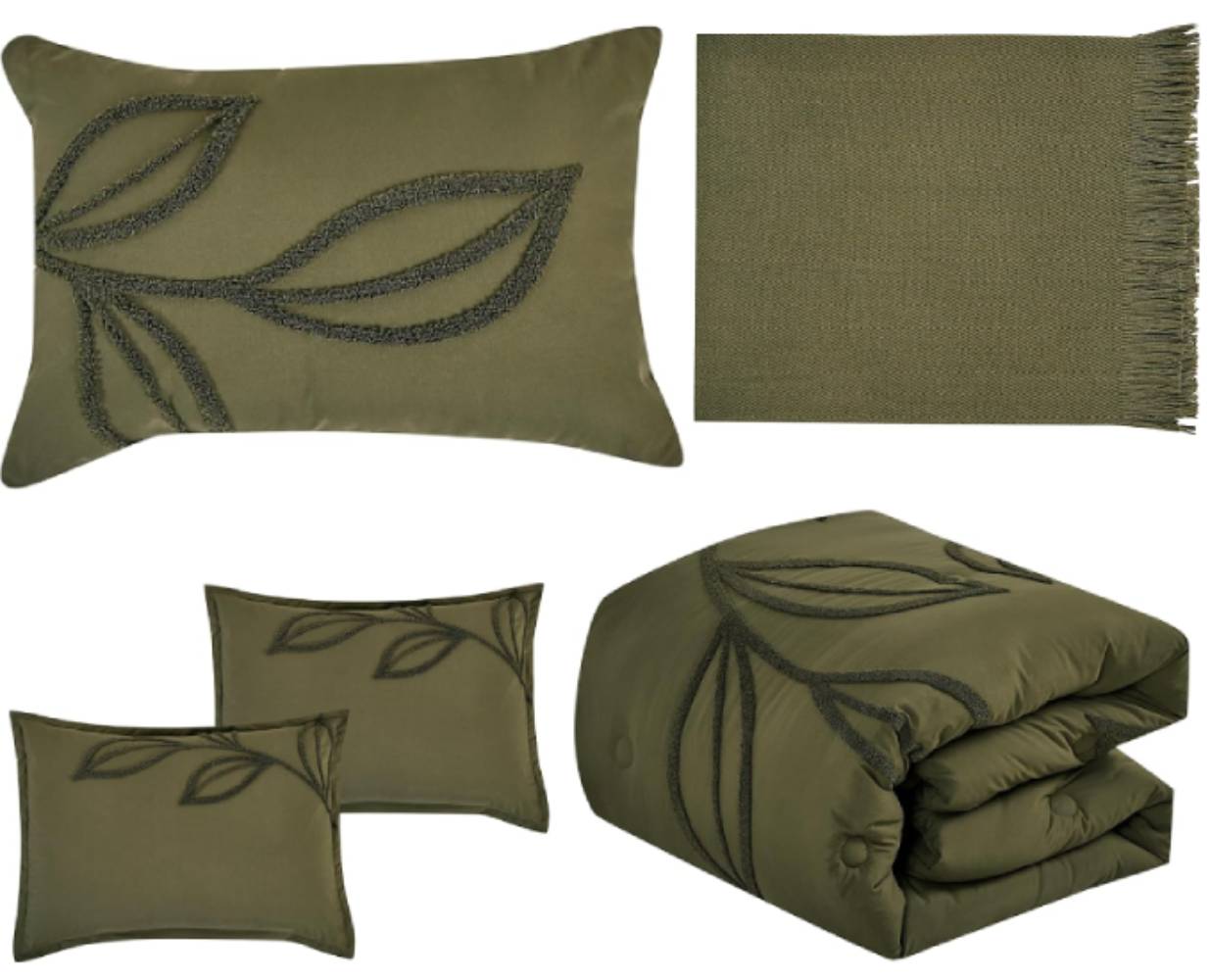 ESCA Floral Apria Chenille Comfort Set (5-Piece) - Green