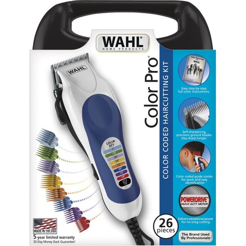 Wahl Color Pro 79752T Corded Hair Clipper Kit (26-Piece) - Silver/Blue - Curacao