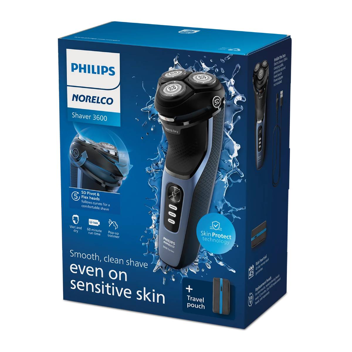 Philips Norelco 3600 Rechargeable Wet and Dry Electric Shaver - Black/Blue