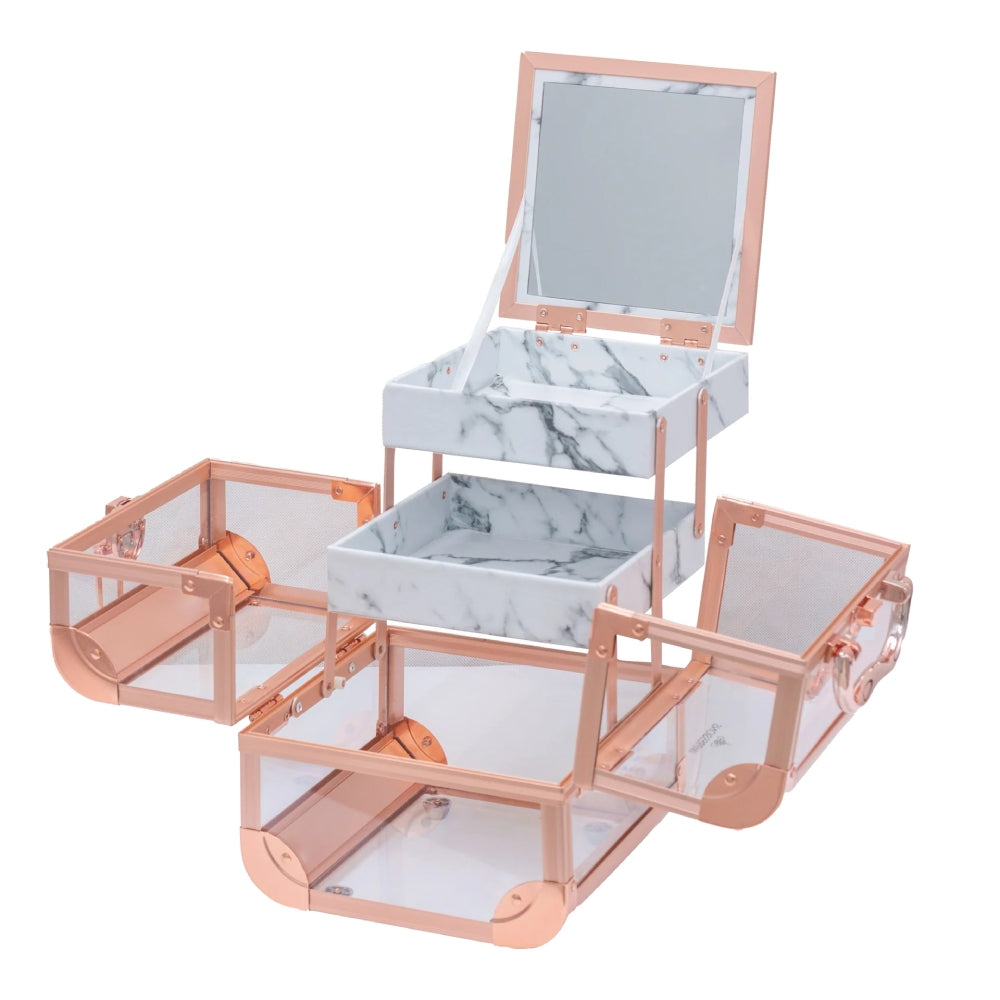 Impressions Vanity Savvy Slay Cube Makeup Travel Case with Mirror - Rose Gold/Clear