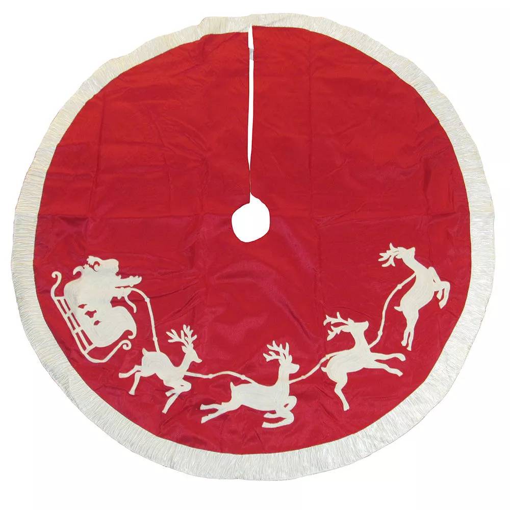 Kurt Adler 50" Santa Sleigh Tree Skirt - Red/White
