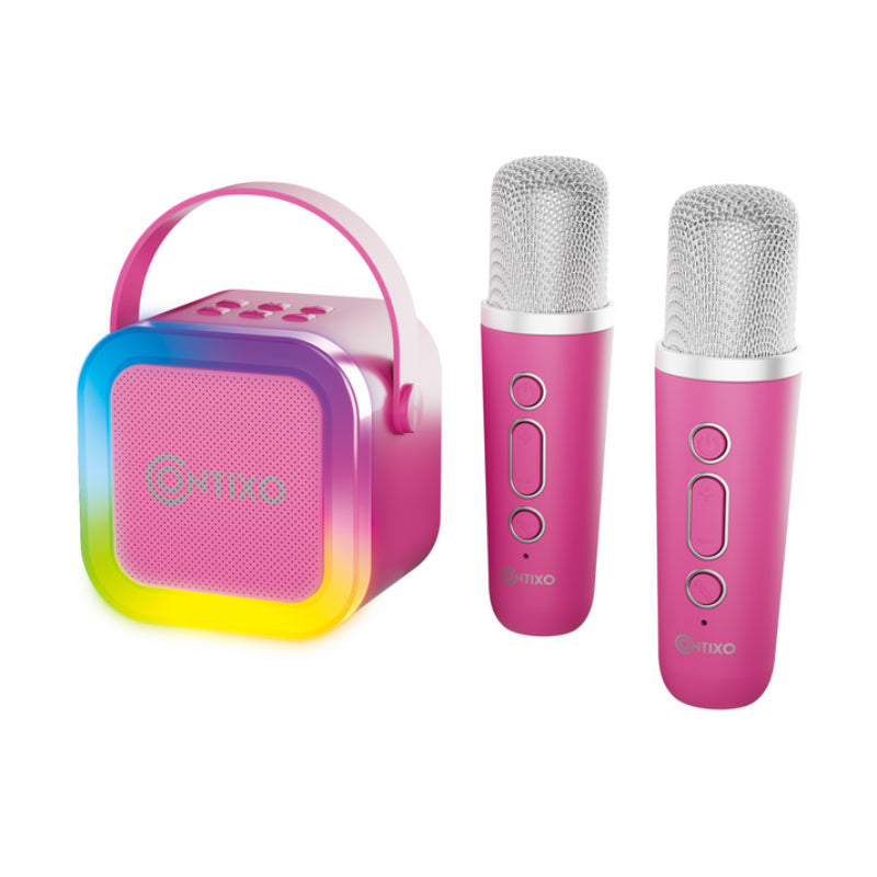 Bundle: Contixo 10" Kids Tablet + Contixo KB2 Kids Wired Over-the-Ear Headphones + Contixo Kids Bluetooth Karaoke Speaker with Two Wireless Microphones - Pink